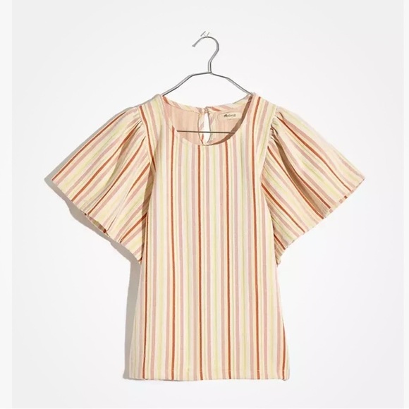 Madewell Women's Textured Flutter-Sleeve Crop Top in Stripe Small NWT. Size S. - Picture 1 of 5
